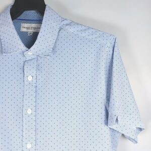 Thomas Sterling Micro‎ Striped Geometric Shirt Mens Med Blue Short Sleeve